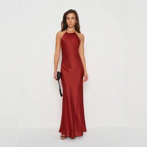 NEW Reformation Jeany Silk Long Dress Backless Formal Sangre Red | Size M